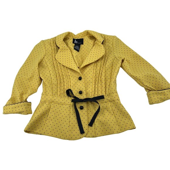 Ks Collection Yellow Polka Dot Peplum Jacket Size 8 Polyester Button-Front - Picture 1 of 6